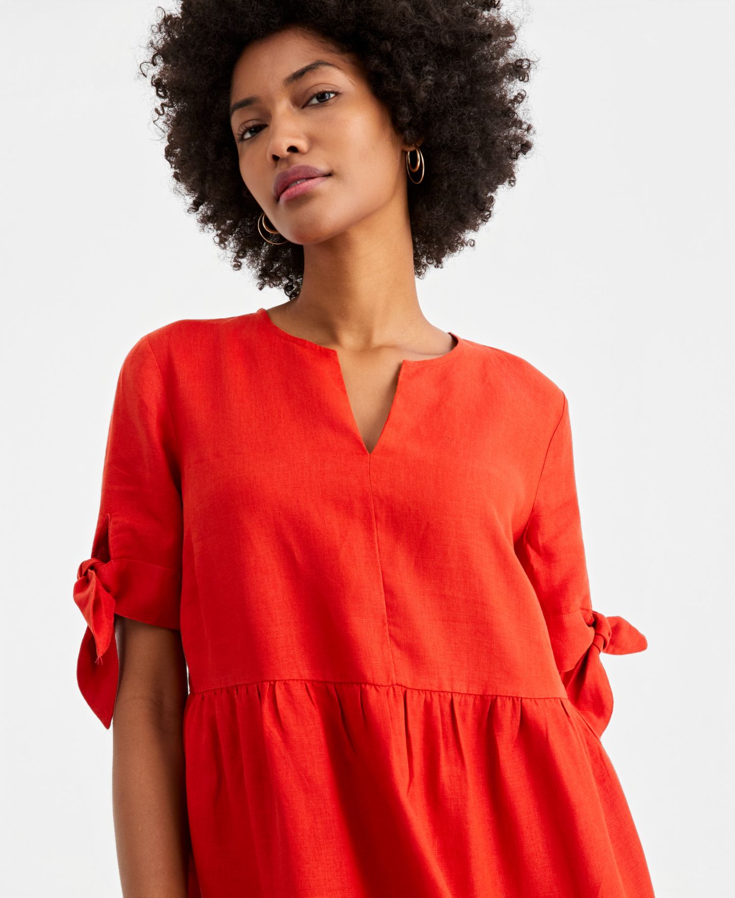 Женское платье Charter Club 100% Linen Tie-Sleeve Tiered Midi, цвет: Moroccan Spice — фото 4