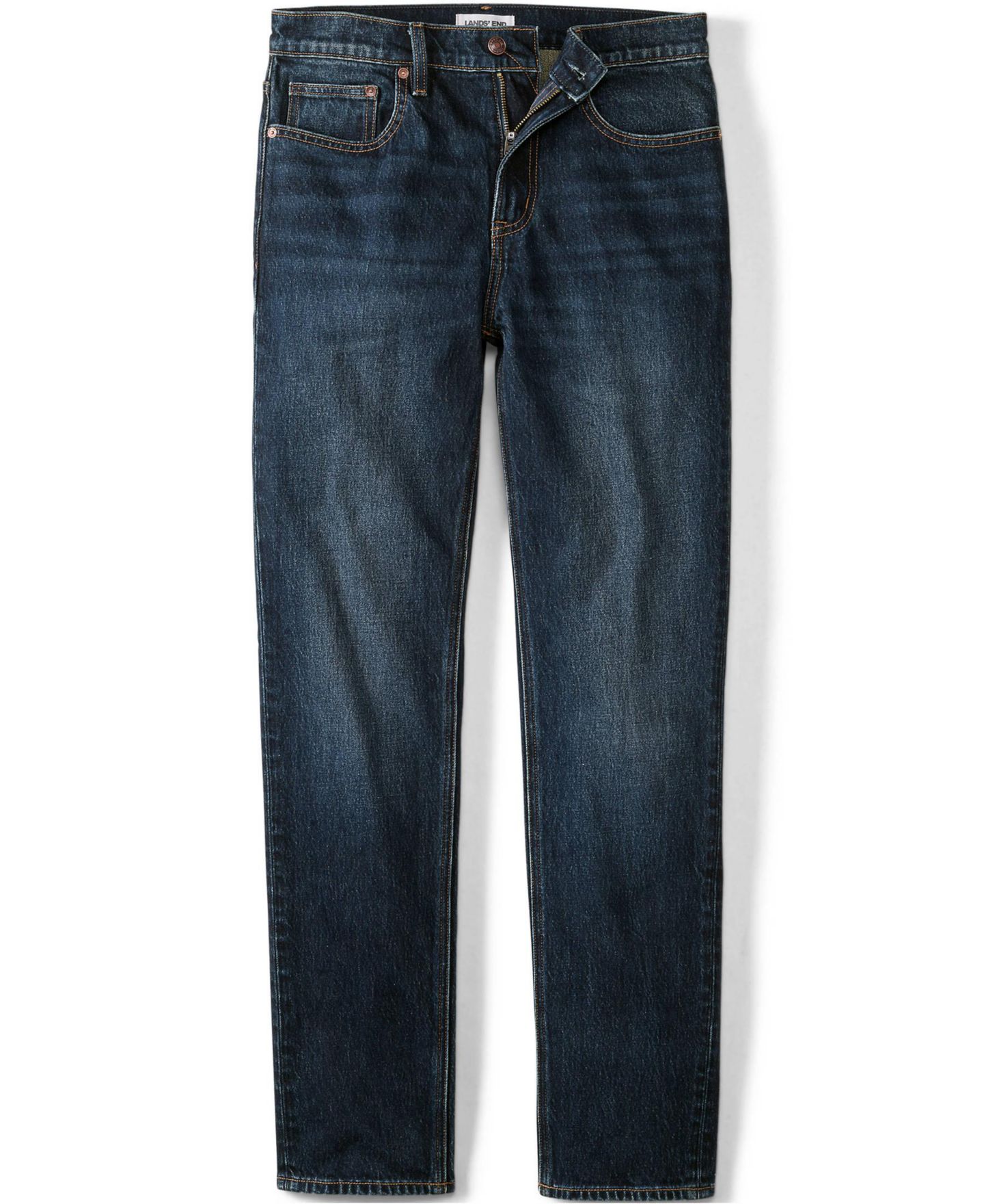Мужские джинсы Lands' End Stretch Slim Fit Jean, цвет: Тёмный варёный — фото 4