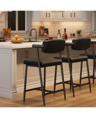 26" Counter Height Bar Stools Set of 2 with Armrests, Modern Upholstered Bar Stools