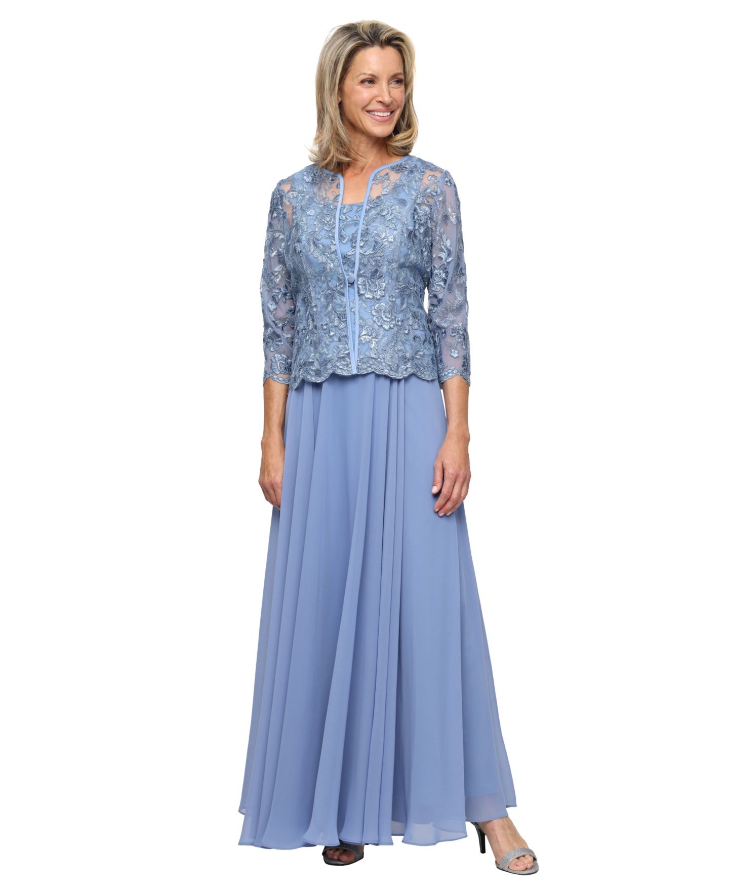 Женские платья Alex Evenings Scoop Neck Ball Gown & Jacket, 2-Piece Set, цвет: Пыльный синий — фото 1