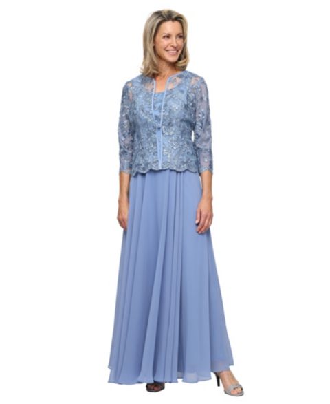 Женские платья Alex Evenings Scoop Neck Ball Gown & Jacket, 2-Piece Set, цвет: Пыльный синий