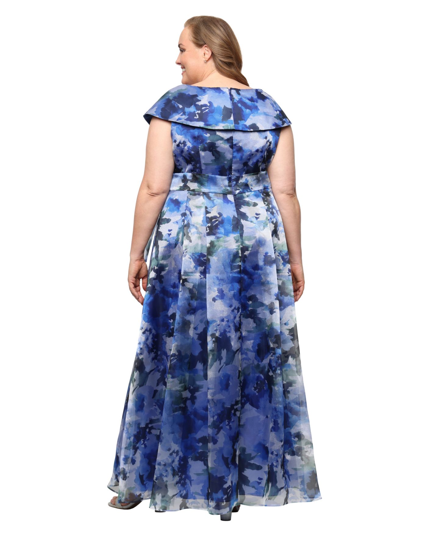 Женское платье Alex Evenings Plus Size Short-Sleeve V-Neck Ball Gown, цвет: Королевский синий разноцветный — фото 3