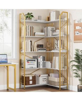 72" Tall 5-Tier Industrial L-Shaped Corner Bookshelf