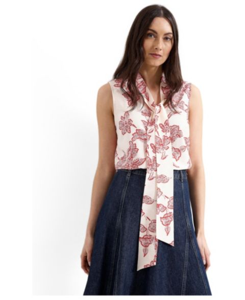 Женская блузка Phase Eight Junie Tie Neck Sleeveless, цвет: Красный