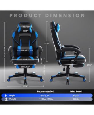 Gaming Chair, Computer Chair with Massage Lumbar Support and Footrest Height Adjustable Ergonomic with 360-Swivel Seat and Headrest.