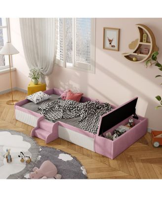 Twin Daybed with Stairs and Storage Ottoman