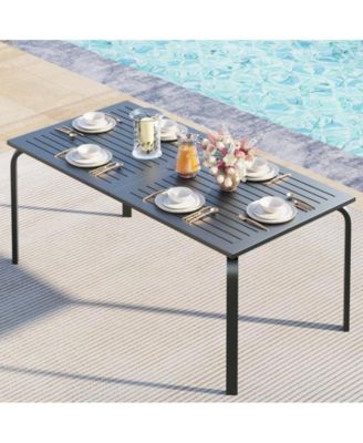 6-8 Person Rectangular Aluminum Patio Dining Table with Umbrella Hole