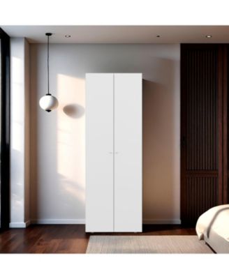 Armoire 66.9 Inch High 2 Doors 2 Shelves Bedroom Storage Cabinet with Hanging Rod