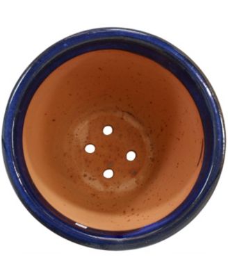 Large Ceramic Planter - Indoor or Outdoor Plant Pot with Drainage Holes - Imperial Blue Glaze Finish - 18" - Studio