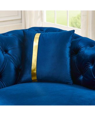 Mid Century Modern Chesterfield Loveseat Couch, Velvet Blue & Gold Tufted Sofa