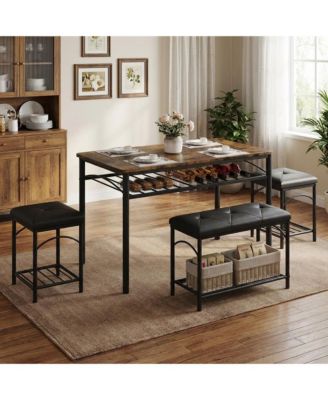 Dining Table Set for 4 with Upholstered Benches and 2 Stools, Small Kitchen Table Chairs Set of 4 for Apartment, Studio, Home and Small Space