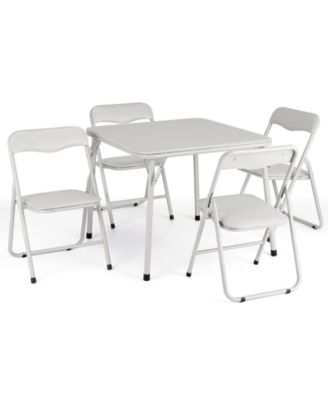 5-Piece Folding Card Table and Chair Set- Upholstered- Durable Metal Frame- for Eating Reading Playing