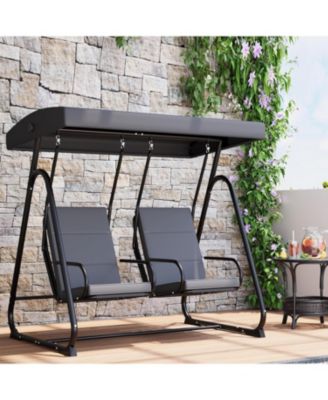 2-Seat Patio Swing Chair- Adjustable Canopy 440lbs Alloy Steel Frame