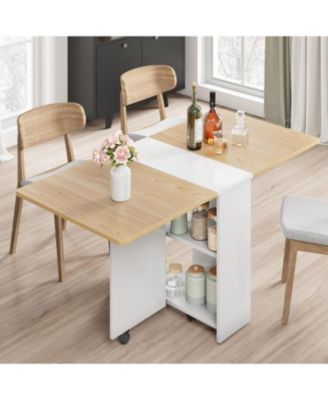 Folding 4-Person Farmhouse Dining Table with Storage and Wheels
