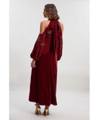 Women's Embroidered High Neck Maxi Dress