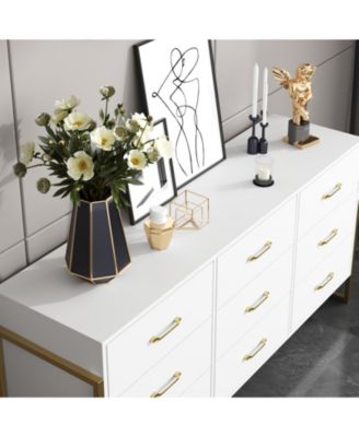 Wood 9 Big Drawers Dresser with Metal Frame Legs