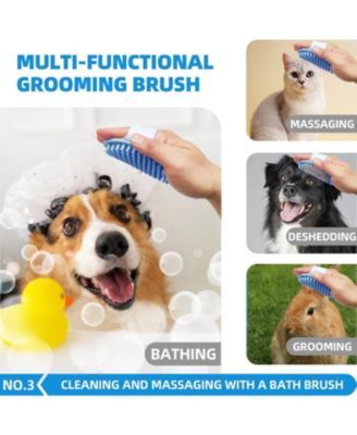 Multi Piece Pet Grooming Kit with Hair Brush, Washing Gloves, Slicker Brush and Shampoo Scrubber