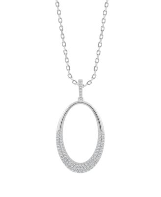 Macy's - Diamond Pav&eacute; Polished Oval Pendant Necklace (1/2 ct. t.w.) in 14k White Gold