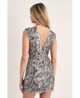 Women's Embellished Lace Up Back Mini Dress
