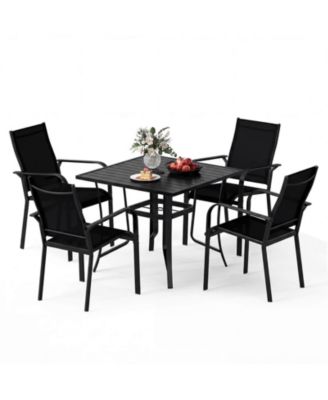 5 PCS Patio Furniture Dining Set, Outdoor Square Table and Stackable Chairs with Umbrella Hole