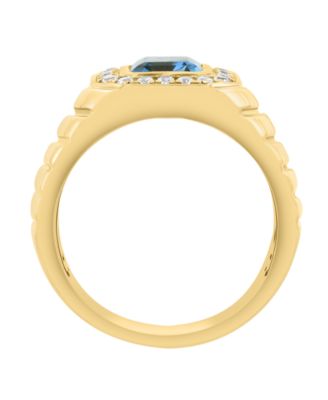 London Blue Topaz (3-1/2 ct. t.w.) and White Zircon (1-5/8 ct. t.w.) Ring in Gold Over Silver