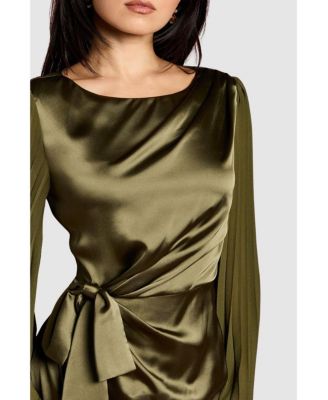 Women's Satin Pleated Flare Mini Dress