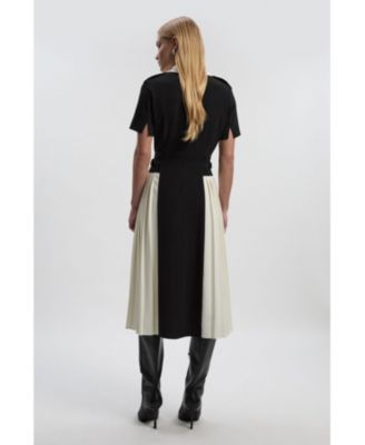 Women's Tailored Crepe Pleated Midi Shirt Dress