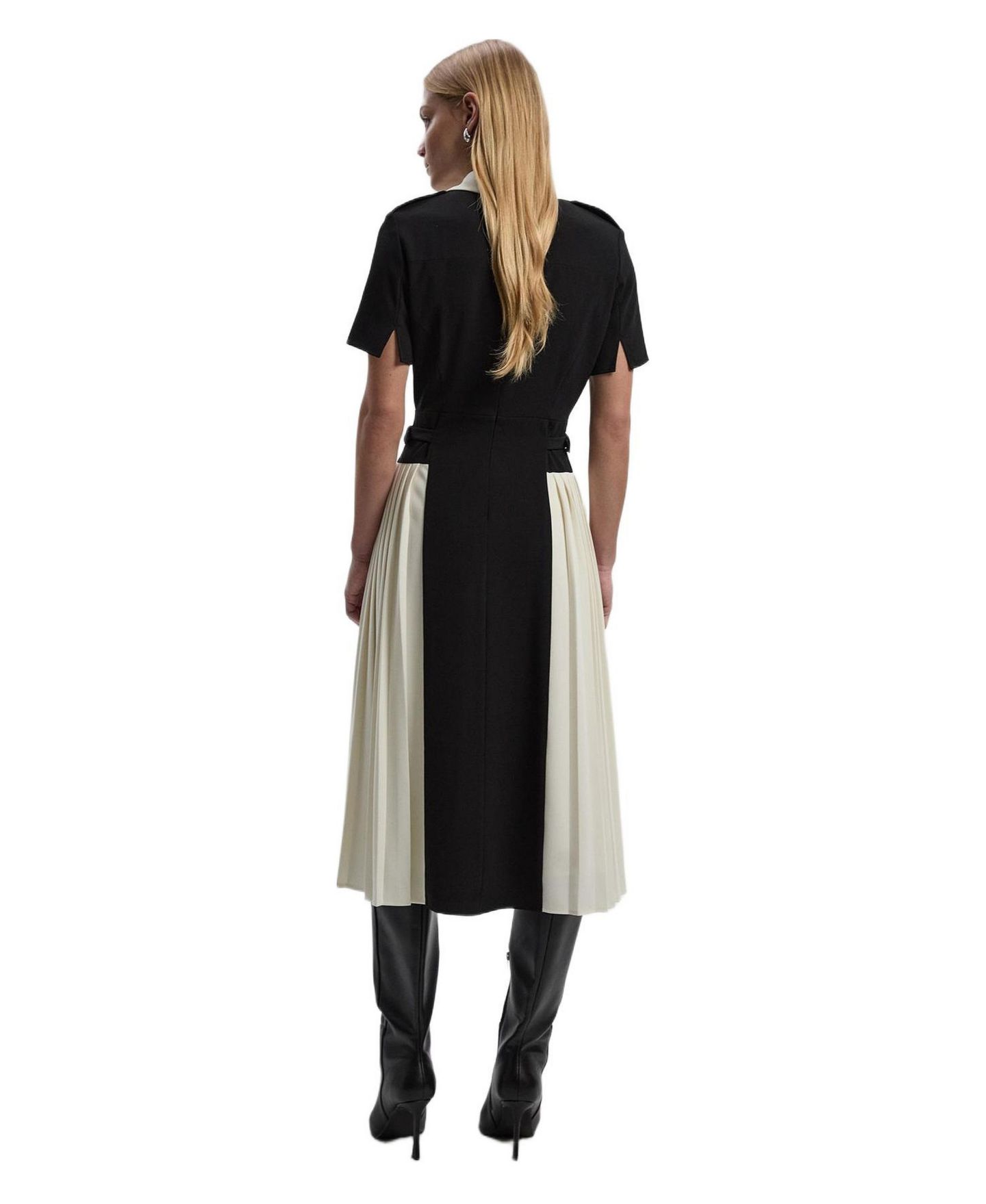 Женское платье Karen Millen Tailored Crepe Pleated Midi Shirt Dress, цвет: Mono — фото 3
