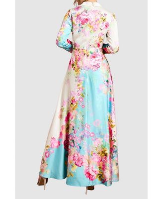 Women's Placement Print Wrap Front Gown