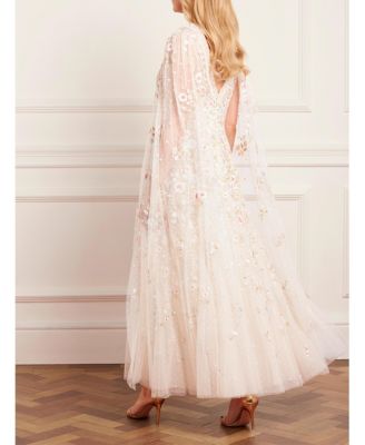 Women's Ethereal Blooms Cape Sleeve Ankle Gown