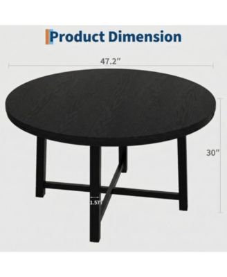 Round Dining Table , Kitchen Dining Room Table with Sturdy Metal Frame, Wood Circle Kitchen Table for Space Saving