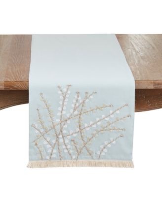 Embroidered Botanical Table Runner, 16" x 72"