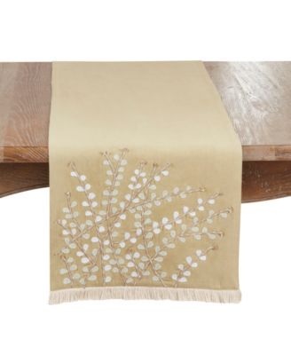 Embroidered Botanical Table Runner, 16" x 72"