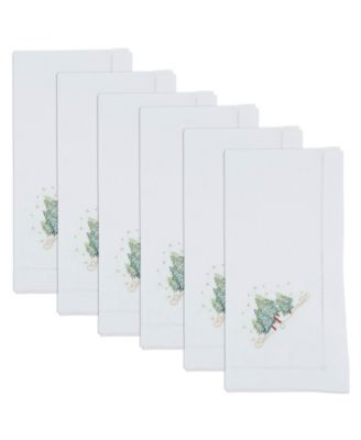 Embroidered Holiday Tree Cotton Napkins, Set of 6