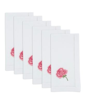 Floral Embroidered Cotton Decorative Napkins, Set of 6
