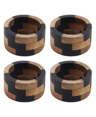 Mango Wood and Resin Napkin Rings, Set of 4