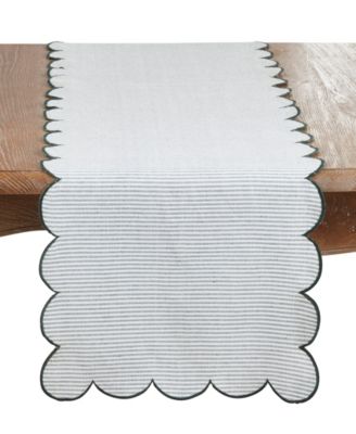 Cotton Striped Scalloped Table Runner, 16" x 72"