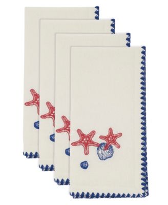Coastal Motif Cotton Decorative Napkins, Set of 4