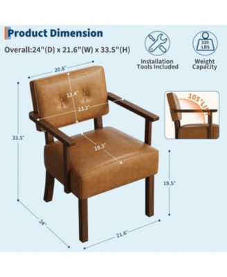 Set of 2 Mid Century Modern Accent Chairs, Faux Leather Armchairs with Button Tufted Back,Upholstered Lounge Chair Set with Wood Frame