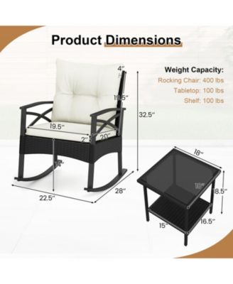 3-Piece Rattan Rocking Chair Set with Tiered Side Table