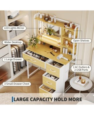  Vanity Desk with Mirror,  Makeup Vanity Table with Shelves, 4 Fabric Drawers Storage, Modern Dressing Table for Bedroom, Gift for Women