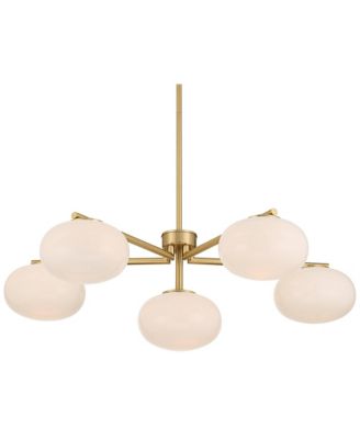 Damian  Wide Antique Brass and Opal 6-Light Chandelier