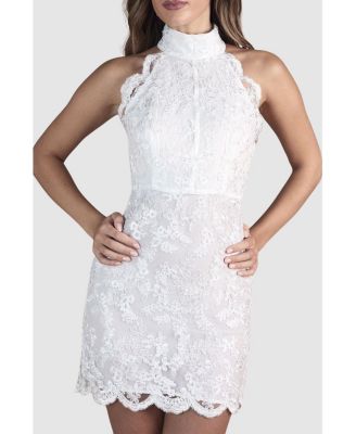 Women's High Neck Mesh Mini Wedding Dress