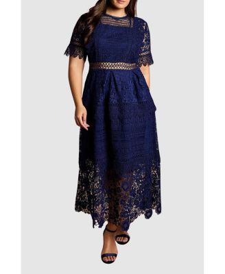Women's Short Sleeve Lace Midi Dress