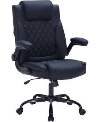 Leather Office Chair,Executive Office Chair with Flip-Up Arms,350lbs Ergonomic Home Office Desk Chair with Lumbar Support