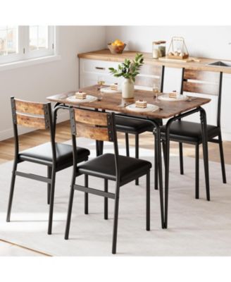 Dining Table Set for 4, Kitchen Table and Chairs for 4 ,Wood Modern Rectangle Dinner Table With Upholstered Seat