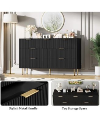55" Wide 7-Drawer Fluted Dresser, Modern Wooden Double Chest for Hallway