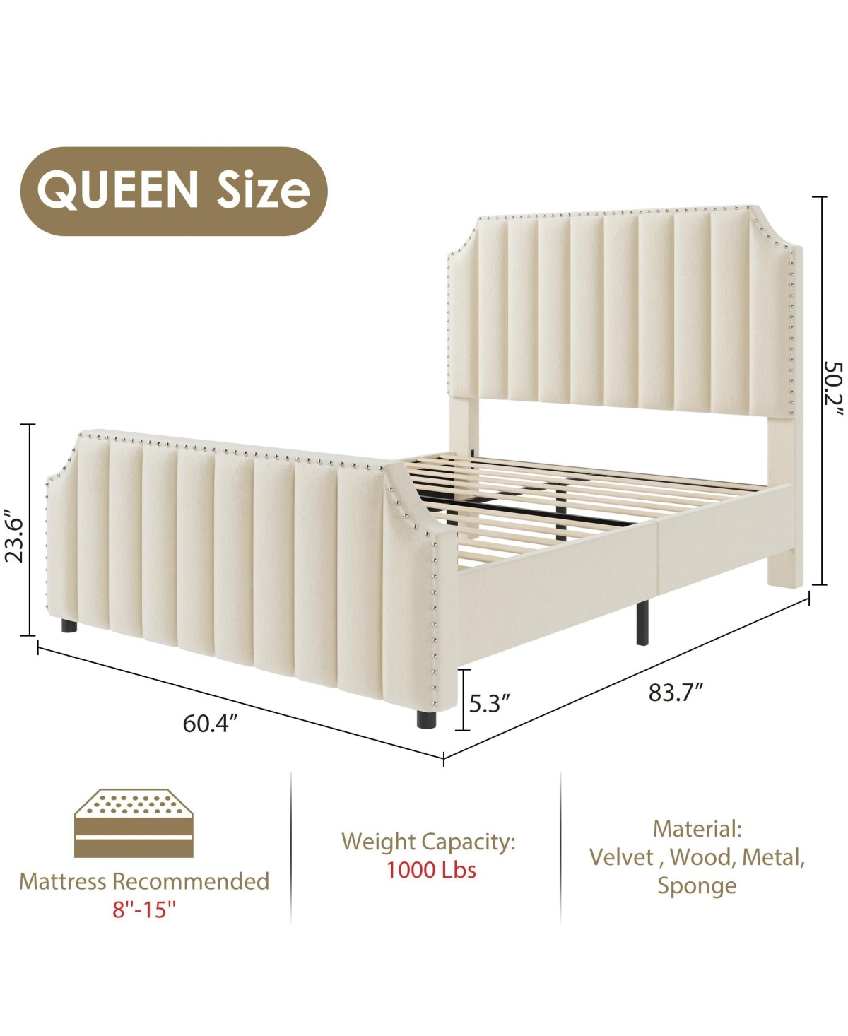 Homfan Upholstered Bed Frame with Headboard and Footboard