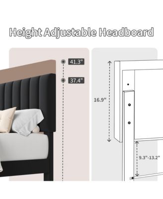 Upholstered Platform Bed Frame with Adjustable Height Vertical Channel Tufted Headboard, Sturdy Wooden Slats, Noise-Free