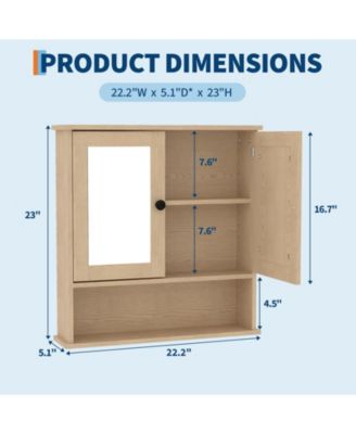 Mirrored Bathroom Wall Cabinet with Adjustable Shelf, 22.2 x 5.1 x 23 in Over Toilet Storage Organizer for Bathroom Spaces